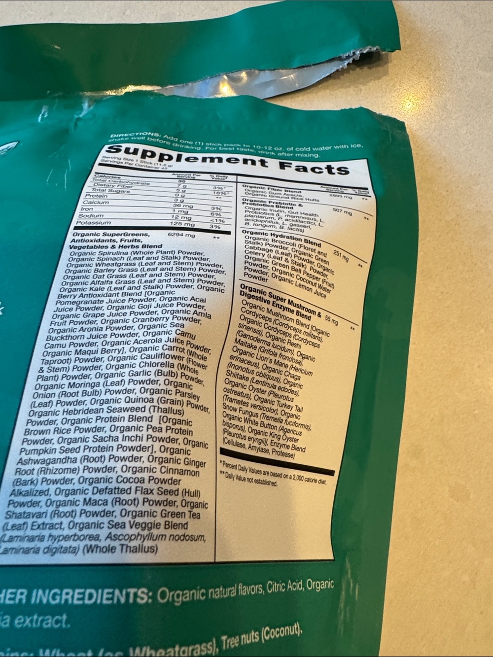 Zena Greens Organic Supergreens Fruits & Vegetables - Teal Packaging 36 packets - Picture 4 of 6
